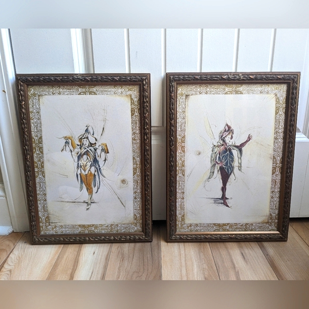 Lot Of Two BOMBAY COMPANY Fairy Prints 11.5" x 15.5" Framed Sweet Pea, Snow Drop